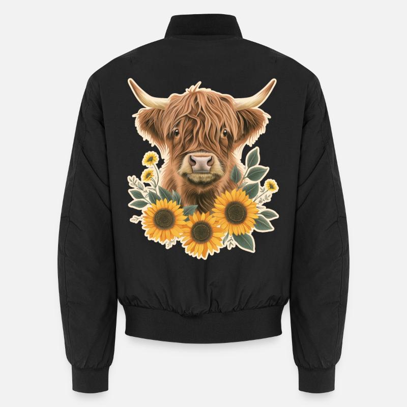 Highland cattle with flowers - Unisex Bomber Jacket - black