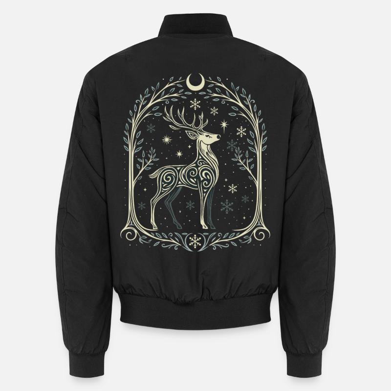 Pagan Christmas Yule Deer with Crescent Moon Unisex Bomber Jacket
