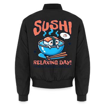 Journée de détente de sushi Nourriture mignonne - Bomber unisexe - noir - Dos - AI Model Male 185 light (185cm)