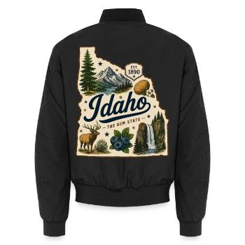 Idaho The Gem State Vintage Travel Aufkleber - Unisex Bomberjacke - Schwarz - Hinten - AI Model Male 185 light (185cm)