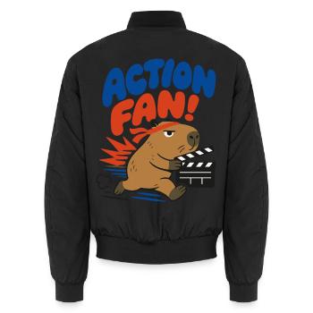 Action Fan – Capybara mit Filmklappe - Unisex Bomberjacke - Schwarz - Hinten - AI Model Male 185 light (185cm)