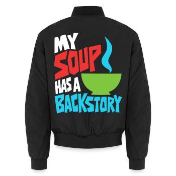 Suppe mit eigener Hintergrundgeschichte - Unisex Bomberjacke - Schwarz - Hinten - AI Model Male 185 light (185cm)
