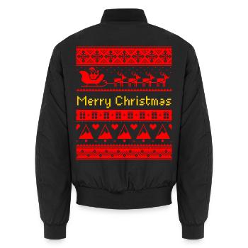 Hässliches Weihnachts-Pixel-Kunst-Weihnachtsmann-Schlittenmuster - Unisex Bomberjacke - Schwarz - Hinten - AI Model Male 185 light (185cm)