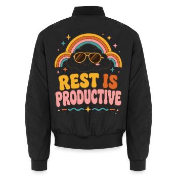 Rest ist produktiv Regenbogen - Unisex Bomberjacke - Schwarz - Hinten - AI Model Male 185 light (185cm)