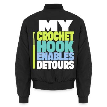 Häkeln – My Crochet Hook Enables Detours - Unisex Bomberjacke - Schwarz - Hinten - AI Model Male 185 light (185cm)