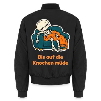 Bis auf die Knochen müde – Skelett auf dem Sofa - Unisex Bomberjacke - Schwarz - Hinten - AI Model Male 185 light (185cm)