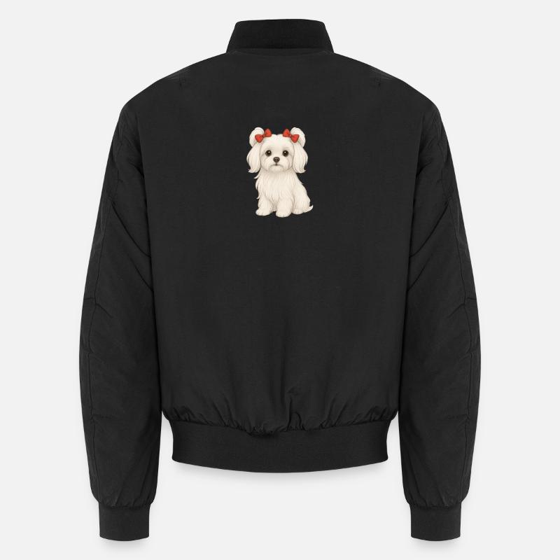 Maltese dog with red bows - Unisex Bomber Jacket - black