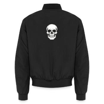 Minimalist Black Linear Skull - Unisex Bomber Jacket - black - Back - AI Model Male 185 light (185cm)