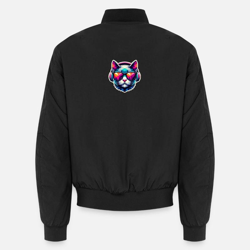 Katze Brille Kopfhörer bunt polygon - Unisex Bomberjacke - Schwarz