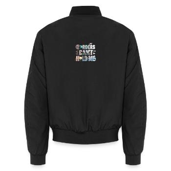 Weltreisender Kollage: Can't Hold Me - Unisex Bomberjacke - Schwarz - Hinten - AI Model Male 185 light (185cm)