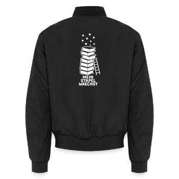 Mein Stapel Wächst Bücher Turm Lesemeister Shirt - Unisex Bomberjacke - Schwarz - Hinten - AI Model Male 185 light (185cm)