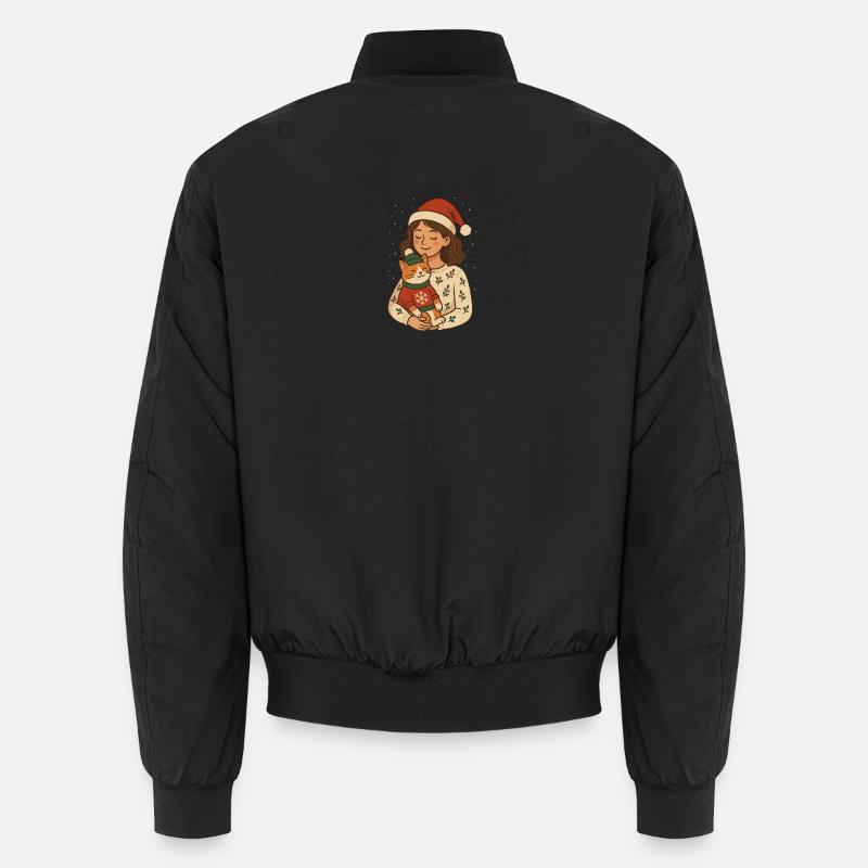 Winter Cuddle Cat Heart - Unisex Bomber Jacket - black