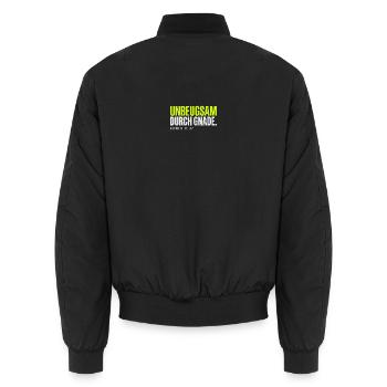 Unbeugsam durch Gnade – Römer 8,37 - Unisex Bomberjacke - Schwarz - Hinten - AI Model Male 185 light (185cm)