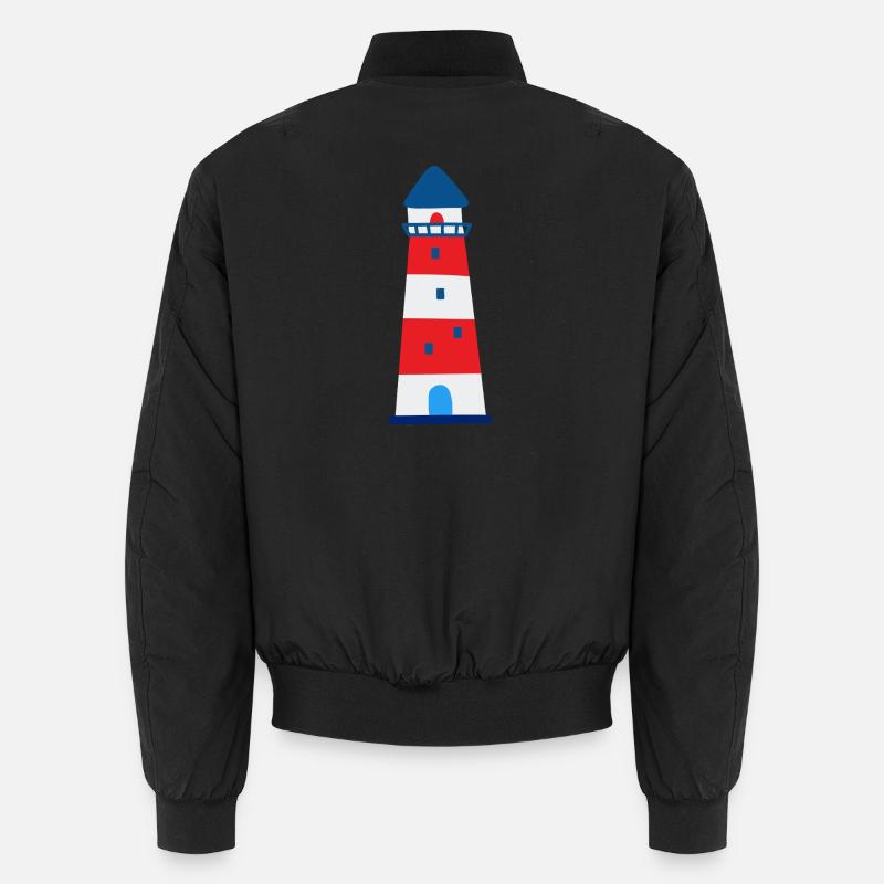 Nautic Design Striped Lighthouse Illustration Unisex Bomber Jacket