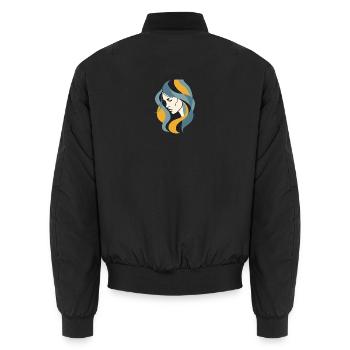Abstract Woman Profile  Modern Minimalist Line Art - Unisex Bomber Jacket - black - Back - AI Model Male 185 light (185cm)