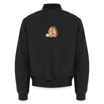Igel arbeitet mit einer Strickliesel - Unisex Bomberjacke - Schwarz - Hinten - AI Model Male 185 light (185cm)