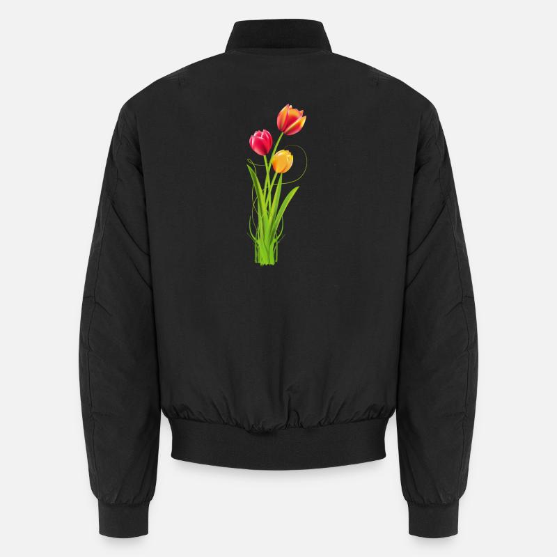 Three brightly coloured tulips as a spring bouquet Unisex Bomber Jacket