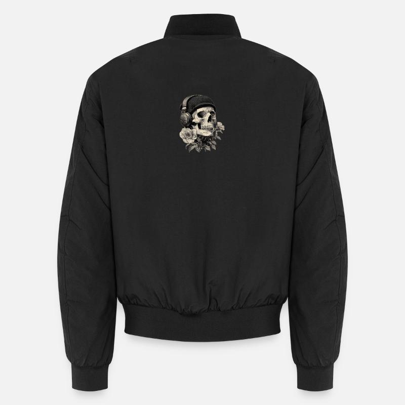Schädel mit Kopfhörer und Rose - Unisex Bomberjacke - Schwarz