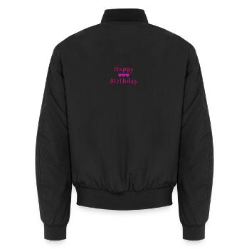 HAPPY BIRTHDAY. HAPPY BIRTHDAY. ANNIVERSARY. - Unisex Bomber Jacket - black - Back - AI Model Male 185 light (185cm)