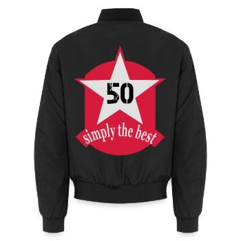 birthday - Unisex Bomber Jacket - black - Back - AI Model Male 185 light (185cm)