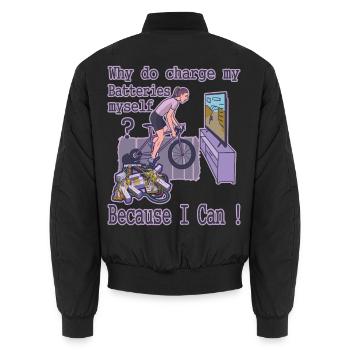 Warum ich meine Akkus selber lade ? - Unisex Bomberjacke - Schwarz - Hinten - AI Model Male 185 light (185cm)