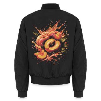 Saftige Pfirsichfrucht-Sommer-Splash-Art - Unisex Bomberjacke - Schwarz - Hinten - AI Model Male 185 light (185cm)