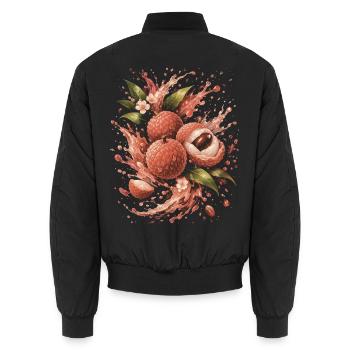 Exotische Litschi-Frucht-Rosen-Spritzkunst - Unisex Bomberjacke - Schwarz - Hinten - AI Model Male 185 light (185cm)