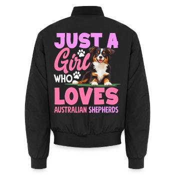 Australian Shepherd - Mein treuer Aussie - Unisex Bomberjacke - Schwarz - Hinten - AI Model Male 185 light (185cm)