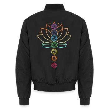 Lotusblume Sieben Chakren – Yoga Meditation Zen - Unisex Bomberjacke - Schwarz - Hinten - AI Model Male 185 light (185cm)