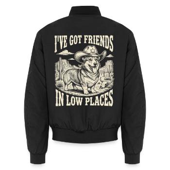 Ich habe Freunde in niedrigen Kreisen – walisische Corgi-Mutter - Unisex Bomberjacke - Schwarz - Hinten - AI Model Male 185 light (185cm)