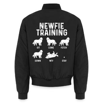 Newfie-Training – Geschenk für Neufundländer Hundeliebhaber - Unisex Bomberjacke - Schwarz - Hinten - AI Model Male 185 light (185cm)