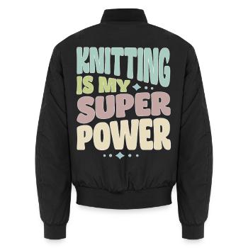 Stricken Strickerin Stricker Knitting superpower - Unisex Bomberjacke - Schwarz - Hinten - AI Model Male 185 light (185cm)
