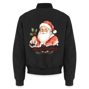 Aquarell Weihnachtsmann mit Stechpalme - Unisex Bomberjacke - Schwarz - Hinten - AI Model Male 185 light (185cm)