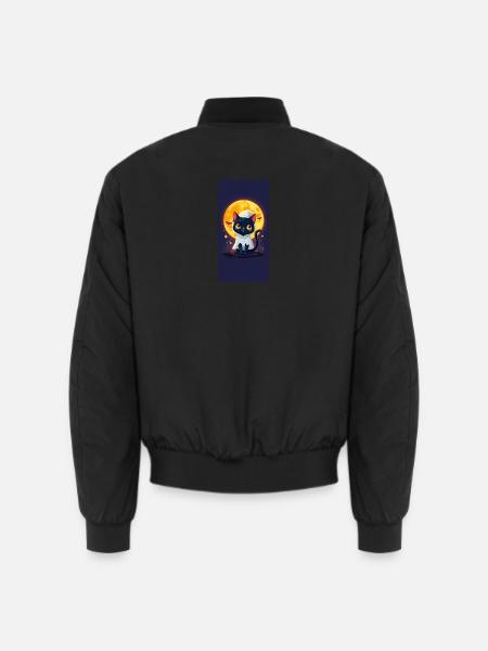 Moonlight Cat in Ghost Cloak - Unisex Bomber Jacket - black