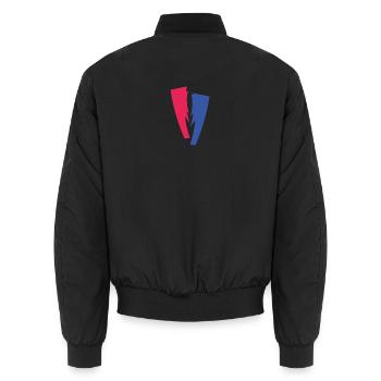 Farbduett aus Rot und Blau - Unisex Bomberjacke - Schwarz - Hinten - AI Model Male 185 light (185cm)