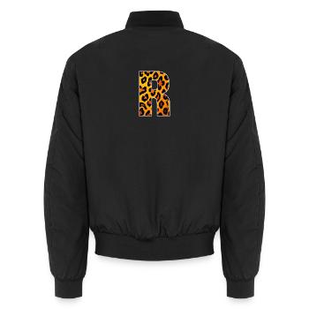 Leopard_Buchstabenmuster_ _R - Unisex Bomber Jacket - black - Back - AI Model Male 185 light (185cm)