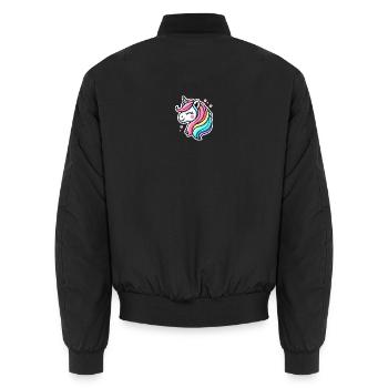Unicorn Comic Rainbow Hearts - Unisex Bomber Jacket - black - Back - AI Model Male 185 light (185cm)