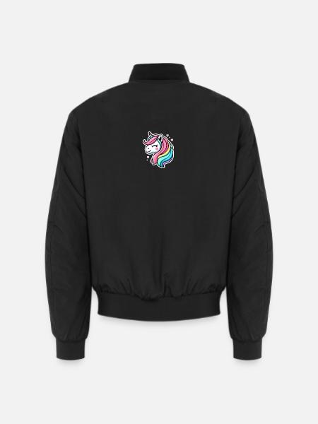 Einhorn Comic Regenbogen Herzen - Unisex Bomberjacke - Schwarz