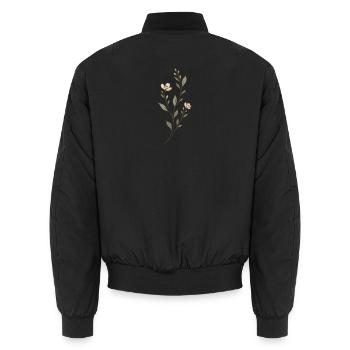Zarte Wiesenblumen in Salbeigrün und Rosé - Unisex Bomberjacke - Schwarz - Hinten - AI Model Male 185 light (185cm)