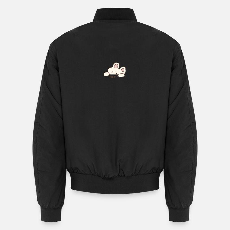 Cuddly Bunny Hey – Cute Cartoon Message - Unisex Bomber Jacket - black