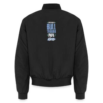 bull terrier dogs dad - Unisex Bomber Jacket - black - Back - AI Model Male 185 light (185cm)