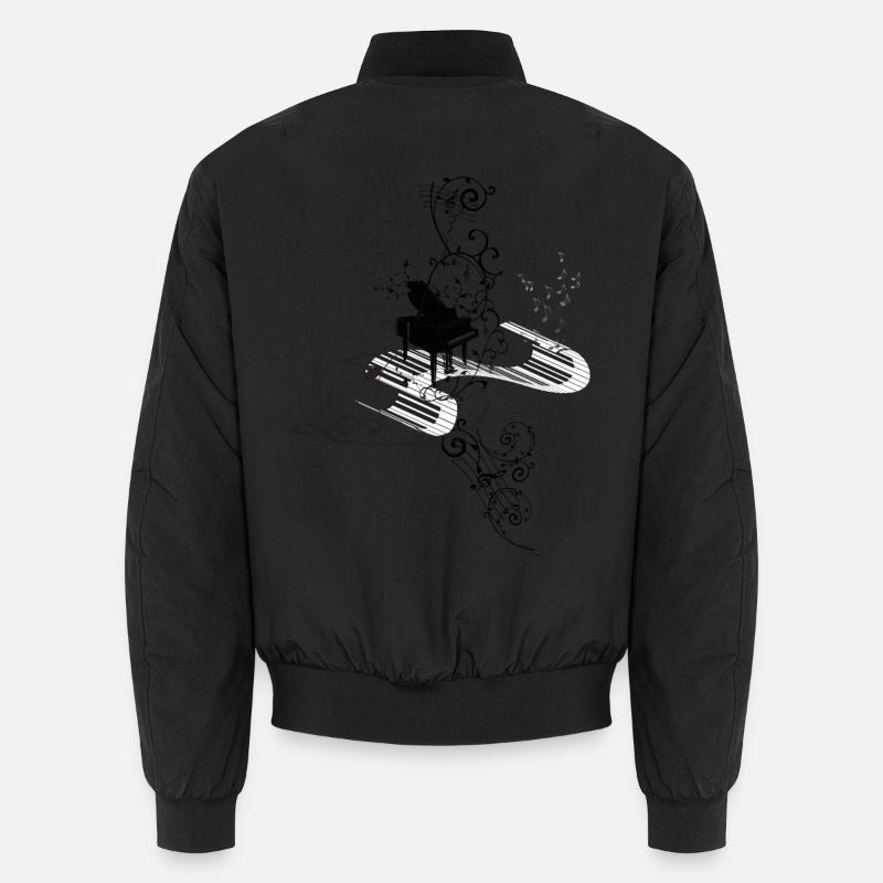 Music, piano with key - Unisex Bomber Jacket - black
