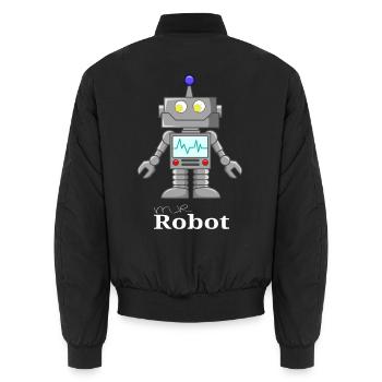 Süßer Retro Roboter – Bot Sci-Fi Kids - Unisex Bomberjacke - Schwarz - Hinten - AI Model Male 185 light (185cm)