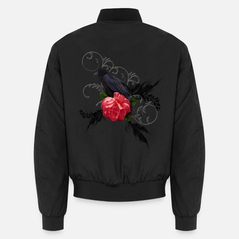 Wunderbare Krähe mit Rose Unisex Bomberjacke