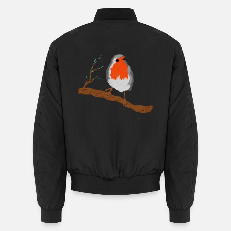 Rotkehlchen mit Prächtigen Federkleid auf Ast Unisex Bomberjacke