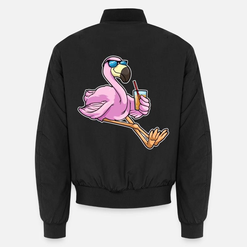 Flamingo mit Getränk mit Strohhalm - Unisex Bomberjacke - Schwarz