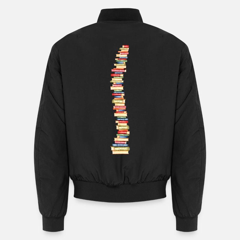 Books spine backbone bookworm - Unisex Bomber Jacket - black