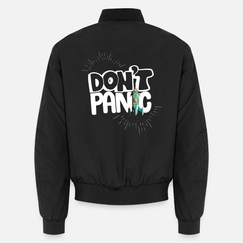 No Fear Panic Saying Comic Rocket Humor Helper Unisex Bomber Jacket