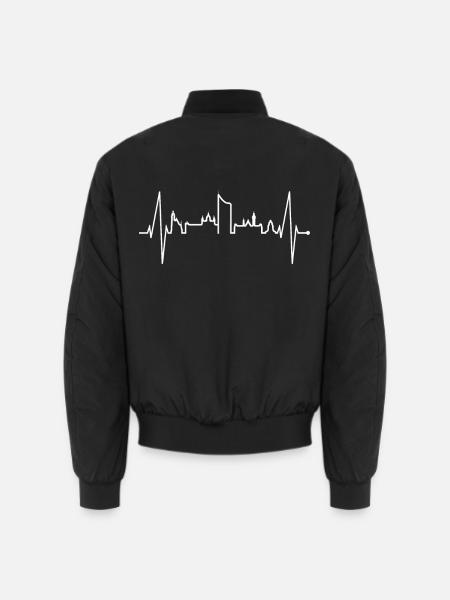 Leipzig Skyline Herzschlag Leipziger Herz Leibzsch - Unisex Bomberjacke - Schwarz