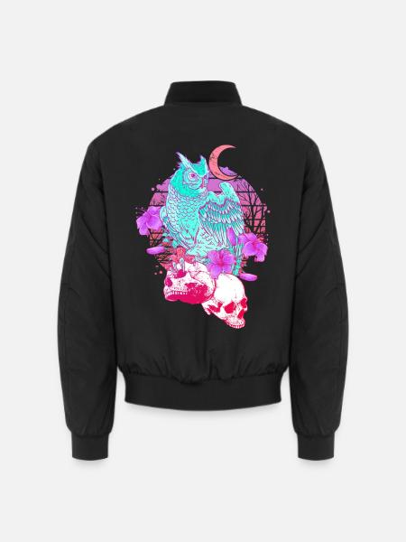 Pastel Goth Skull Owl Aesthetic Clothes Moon - Unisex Bomber Jacket - black